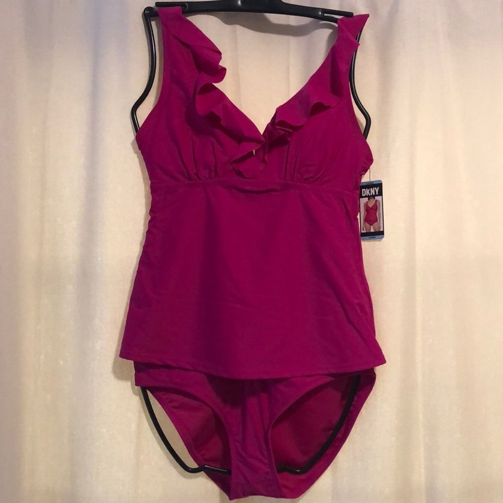 NWT DKNY Ruffled Tankini, Large
